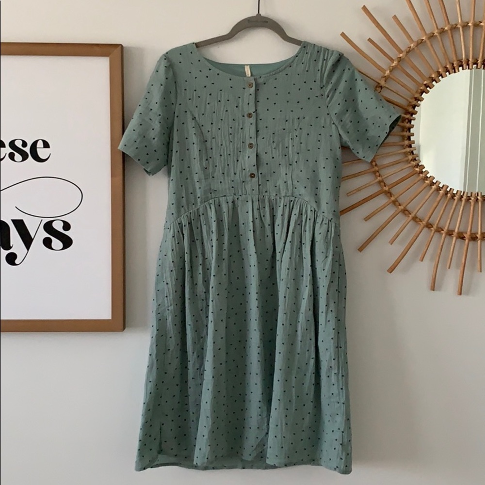 Pinkblush Mint Green Button Front Pleated Dress
